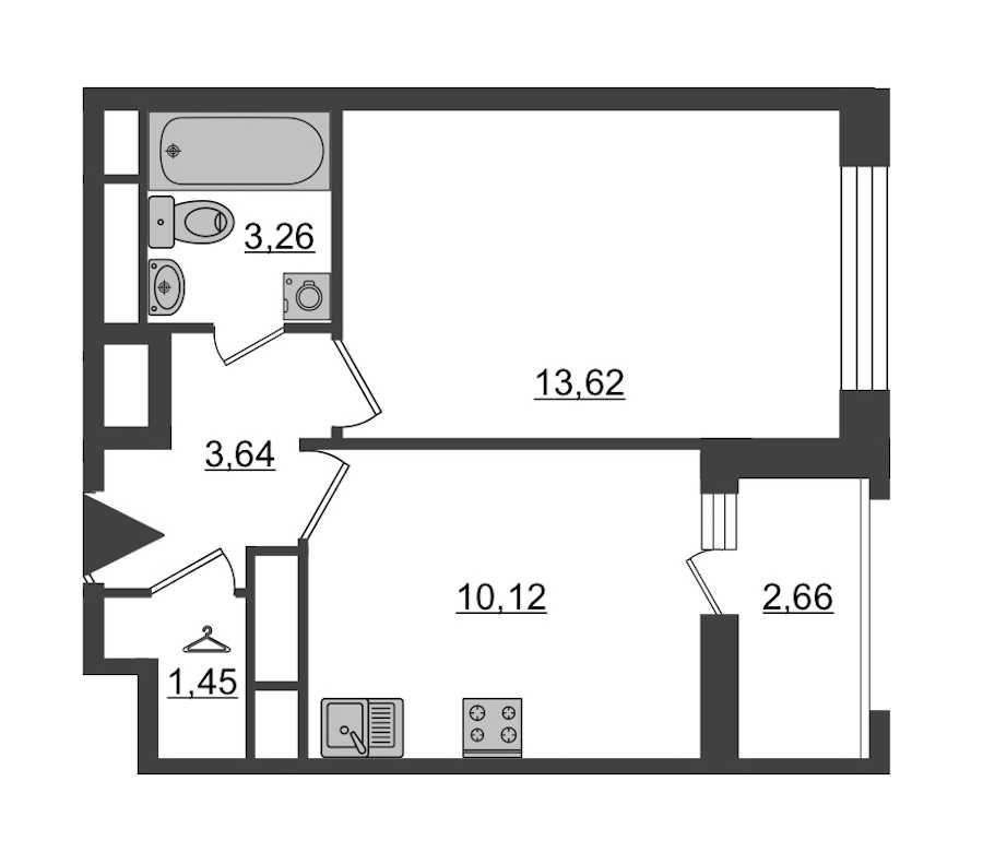 Однокомнатная квартира в : площадь 33.42 м2 , этаж: 12 – купить в Санкт-Петербурге